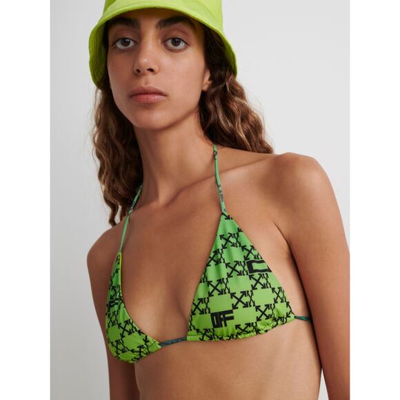 NWT Off-White Monogram Logo Halter Bikini Top Green/Black Women's Size 42